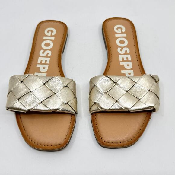 GIOSEPPO Woven Champagne Leather Mule Sandals - Picture 2 of 7